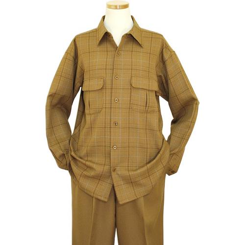 Montique Taupe / Chocolate Brown / Light Blue Plaid Microfiber Blend 2 PC Outfit 1047-114874